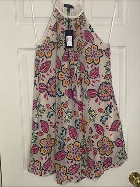rag & bone Cream Halter Mini Dress with Pink, Yellow & Navy Floral Motif